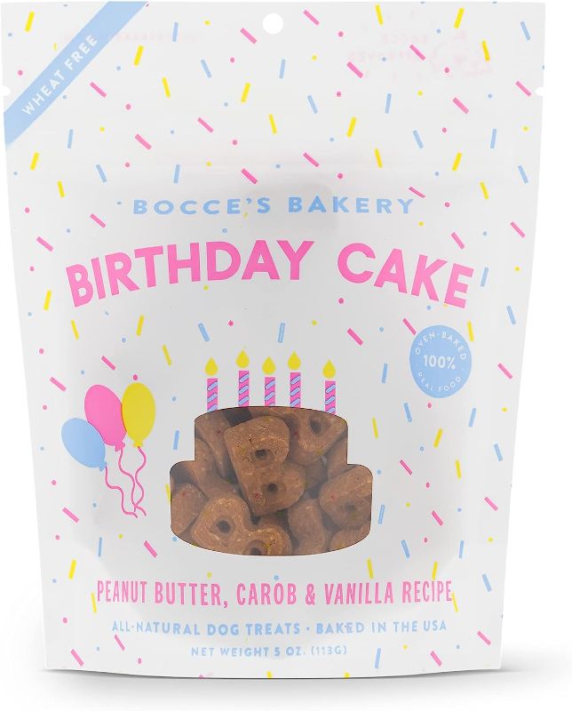 Photo 1 of 2 PACK - Bocce's Bakery Birthday Cake Treats for Dogs - Special Edition Wheat-Free Dog Treats, Made with Real Ingredients, Baked in The USA, All-Natural Peanut Butter Vanilla Biscuits, 5 oz- EXP 12-17-23
