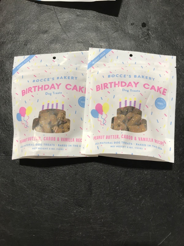 Photo 2 of 2 PACK - Bocce's Bakery Birthday Cake Treats for Dogs - Special Edition Wheat-Free Dog Treats, Made with Real Ingredients, Baked in The USA, All-Natural Peanut Butter Vanilla Biscuits, 5 oz- EXP 12-17-23
