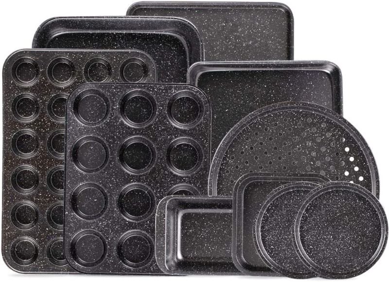 Photo 1 of  Fit Choice 10-Piece Nonstick Baking Set With Baking Pan, Cookie Sheet Set, Cake Pan, Muffin Pan, and Pizza Pan, 10-Piece Set Nonstick Bakeware Sets (Ceramic Coated Black)
