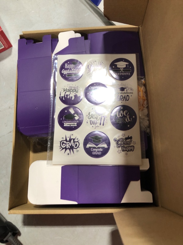 Photo 2 of 209 Pieces Graduation Gifts Box Set Including 100 Pcs Graduation Cap Boxes 100 Pcs Graduation Wristbands Class of 2023 Silicone Bracelets with 9 Stickers for 2023 Grad Party Favors (Purple) 