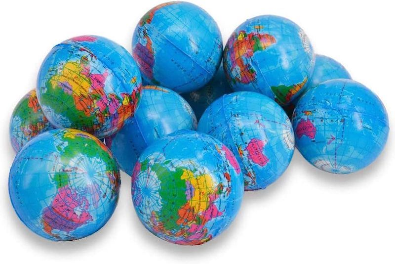 Photo 1 of  Squeezable World Stress Balls for Kids Mini World Globe Earth Ball - Pressure Relieving Health Balls Globe Pattern Balls for Kids, School, Classroom, Party Favors (2.5" Inches) 11 PIECES
