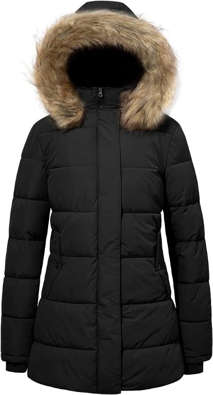 Photo 1 of FASRYKOC Women's Winter Coat Thicken Hooded Puffer Coat Water repellent Quilted Winter Jacket with Removable Hood 