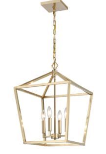 Photo 1 of 4-Light Brass Lantern Pendant with Clear Tempered Glass Panes - W12" x E12" x H19.25"
