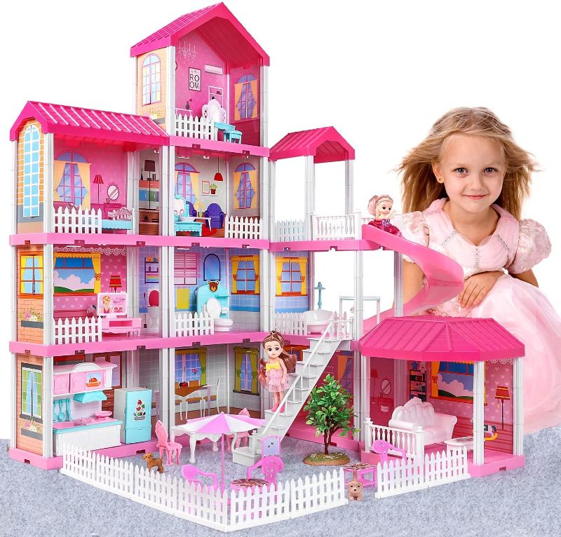 Photo 1 of Doll House Play House with Doll Toy Figures, Furniture and Accessories, 4-Story 11 Rooms Toddler Dollhouse Gift for Kids Ages 3+, Playhouse Toys for 3 4 5 6 7 Year Old Girls
