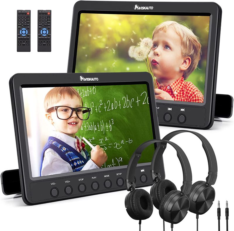 Photo 1 of NAVISKAUTO 10.1'' Dual Car DVD Players with HDMI Input 2 Headphones Mounting Brackets Support 1080P Video, MP4, AV in & AV Out, Region Free, USB/TF Card, Last Memory
