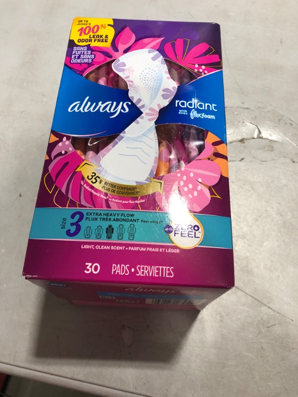 Photo 2 of Always Radiant Feminine Pads for Women, Size 3 Extra Heavy, with Wings, Scented, 30 Count Size 3 (30ct)