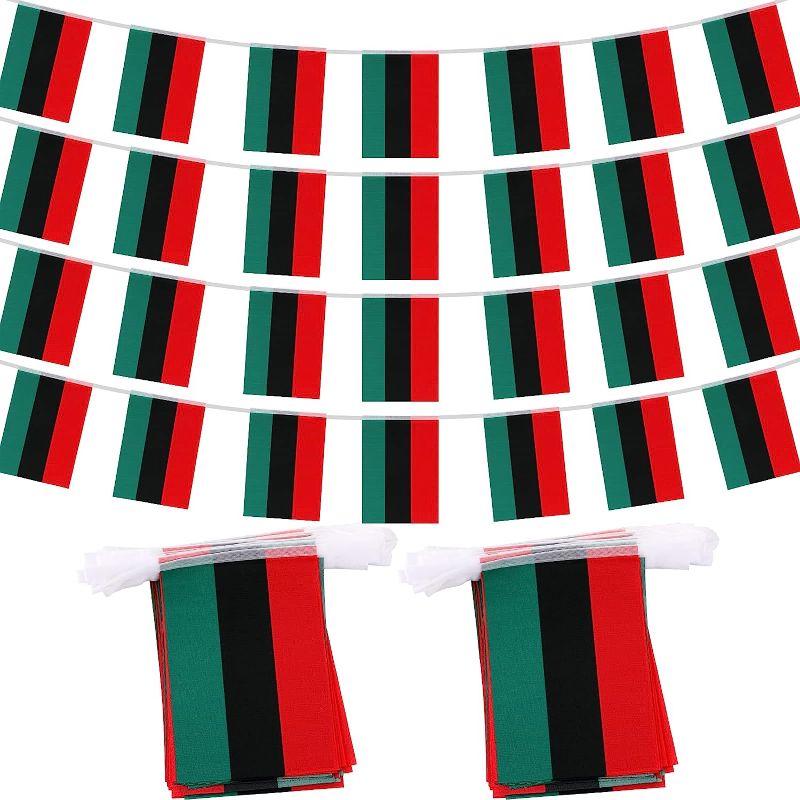 Photo 1 of 100 Feet 76 Flags 2 Strings Afro African American Flag Banner Pan African Bunting Pennant Flags Polyester Juneteenth Party Festival Decorations for Party Parades Festival Celebration Indoor Outdoor
