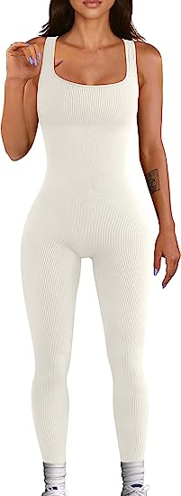 Photo 1 of  Women's Yoga Ribbed One Piece Tank Tops Rompers Sleeveless Exercise Jumpsuits Size L
