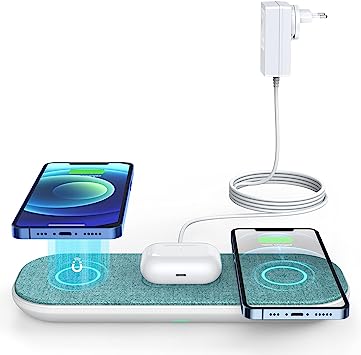 Photo 1 of 30 W 3-in-1 Wireless Charger, Smartphone and Wireless Earphones Inductive Charging Station, Qi-Certified Slim Fast Wireless Charging Pad for All Qi-Enabled Smartphones, with 48 W Adapter (Green)
