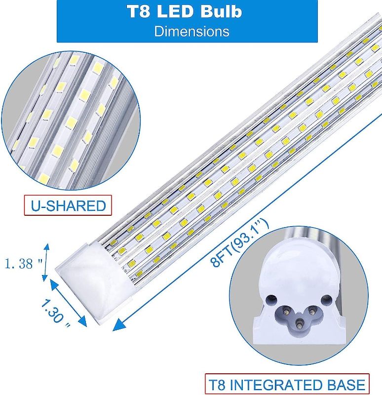 Photo 1 of (6-Pack) 8ft LED Shop Light Fixture, U Shape 100W 14500LM 6000K (Cold White),8 Foot Led Lights, 96'' T8 Integrated LED Tube, Linkable Led Bulbs for Garage, Warehouse, Plug and Play, Clear Lens