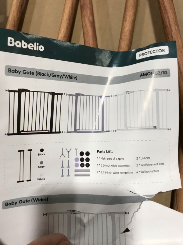 Photo 3 of Babelio Metal Baby Gate with Grey Wood Pattern, 29-40" Easy Install Pressure Mounted Dog Gate, No Drilling, No Tools Required, Ideal for Stairs and Doorways, with Wall Protectors and Extenders Grey Wood Pattern 29-40 Inch (Pack of 1)