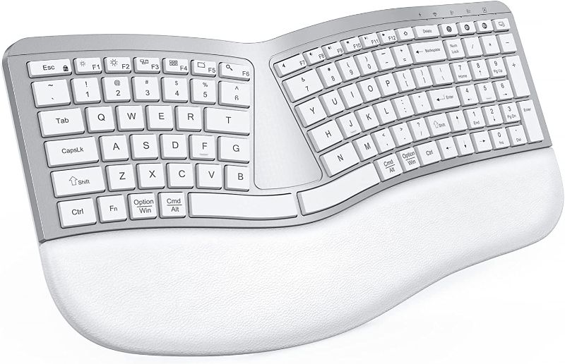 Photo 1 of PEIOUS Ergonomic Keyboard, Bluetooth Keyboard Multi-Device Rechargeable with Split Keyboard Layout and Wrist Rest, USB Ergo Wireless Keyboard for Mac and Windows, Laptop, Computer, Silver
