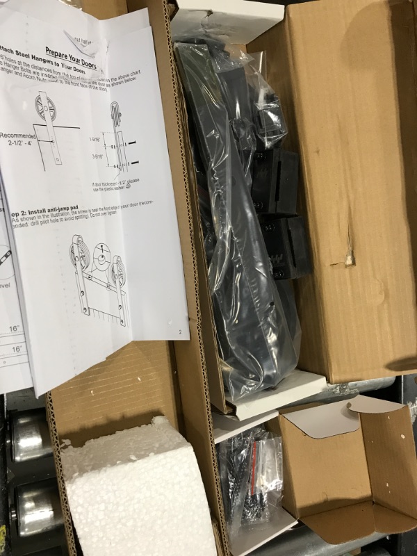 Photo 2 of WINSOON 6FT Single Wood Sliding Barn Door Hardware Kit Basic Black Big Spoke Wheel Roller Garage Closet Carbon Steel Flat Track System… 6FT Track Kit [2x3FT]