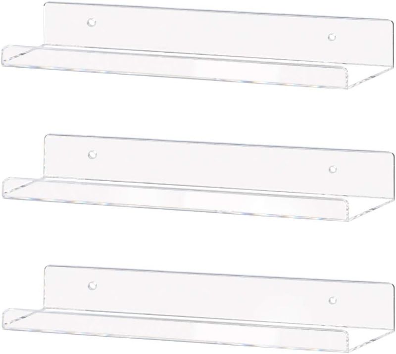 Photo 1 of  Clear Acrylic Shelf 15" Invisible Floating Wall Ledge Bookshelf, Kids Book Display