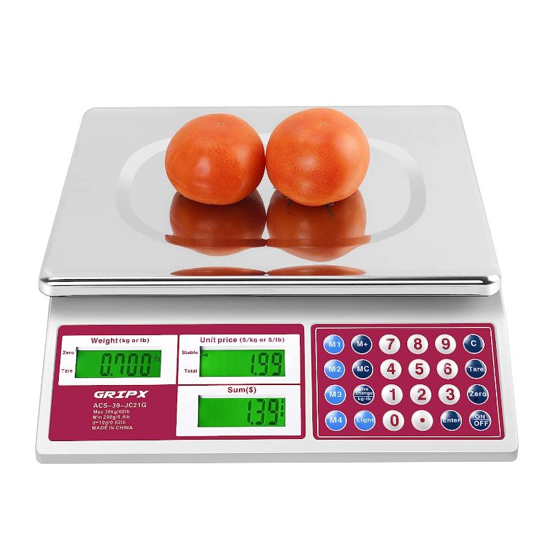 Photo 1 of Digital Commercial Price Scale 66 lbs for Food Meat Fruit Produce with Green Backlight LCD Display Stainless Steel Platform Battery Included Not for Trade
