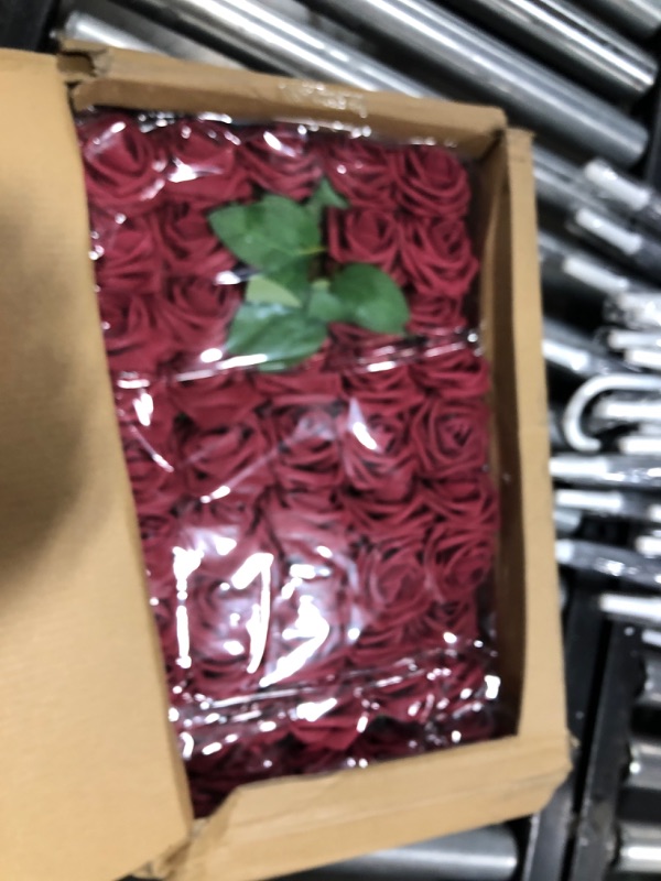 Photo 2 of 150 Pieces Artificial Red Roses Bulks Fake Roses Flowers for DIY Wedding Bouquets Valentine's Day Party Holiday Baby Shower Home Decorations (Wine Red)