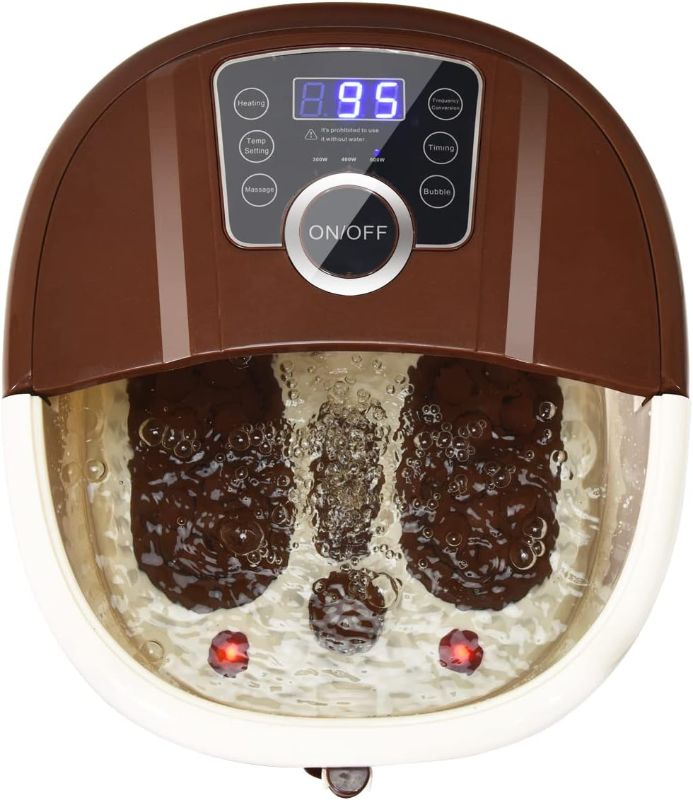Photo 1 of Giantex Foot Spa Bath Massager with Heat, Bubbles, 16 Pedicure Shiatsu Roller Massage Points, Frequency Conversion Power Saving, Adjustable Time & Temperature, LED Display, Drainage Pipe (Brown)