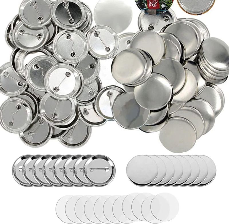 Photo 1 of 100 Pieces Blank Button Badge Parts for Button Maker Machine, Metal Shells, Plastic Back Cover and Clear Mylar Components, DIY Crafts Arts Supplies for Presents, Souvenirs (25mm)
