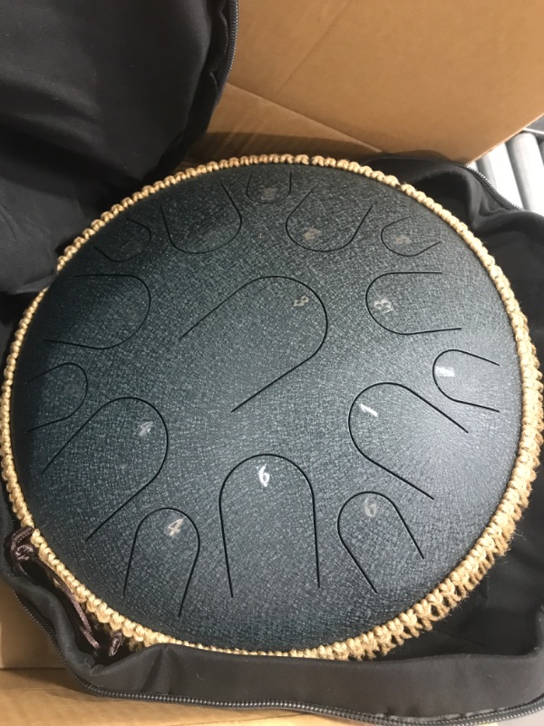 Photo 2 of 15 Note-Steel Tongue Drum 14 Inch Chakra Tank Drum, Lotus Hand Pan Drum Percussion Instrument, D-Key Handpan Drum with Bag, for Musical Education Concert Mind Healing Yoga ( Color : Black )