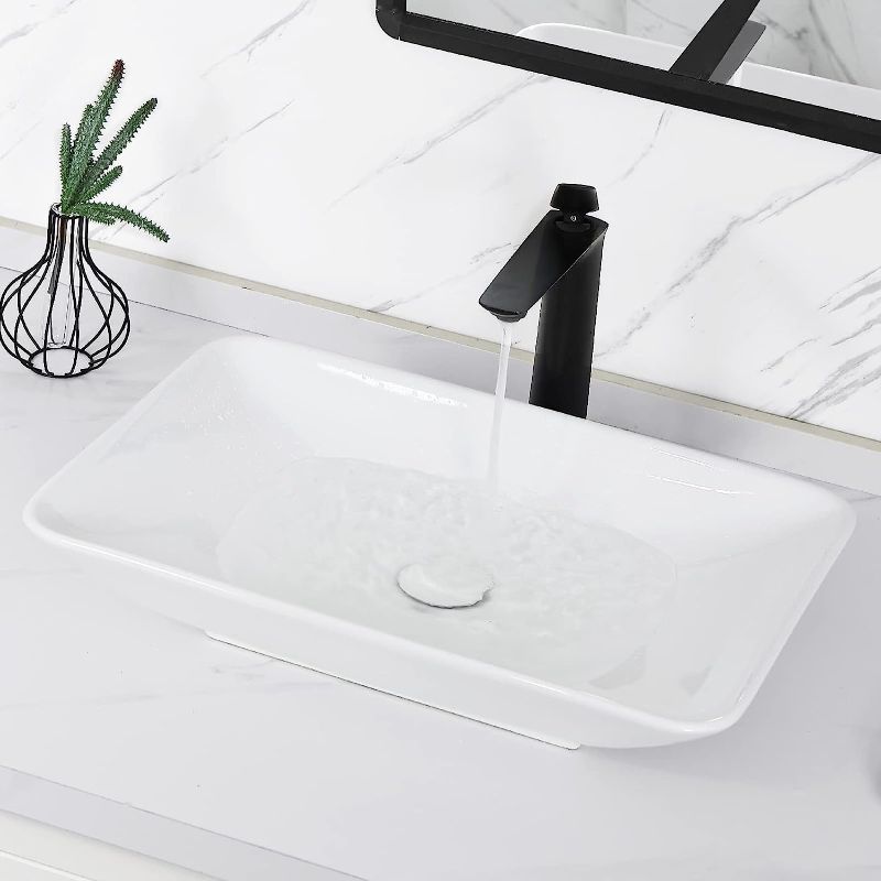 Photo 1 of Tysun Vessel Sink, 23'' x 14'' Bathroom Sink Above Counter, White Porcelain Ceramic Bathroom Vessel Sink Art Basin with Pop-Up Drain 