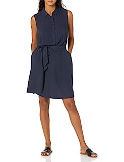 Photo 1 of Amazon Essentials Women's Sleeveless Woven Shirt Dress, Navy, Small (B082ZTKMZM)