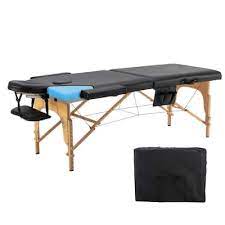 Photo 1 of 28 in. Wide PU leather Portable 2-Section Wooden Adjustable Folding Spa Bed Massage Table
