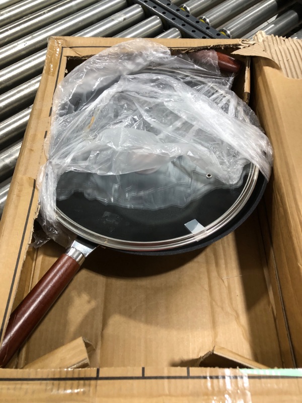 Photo 2 of 21st & Main Light weight Cast Iron Wok, Stir Fry Pan, Wooden Handle, with Glass lid, 14 Inch, chef’s pan, pre-seasoned nonstick, commercial and household, for Chinese Japanese and others Cooking 14 inch with lid