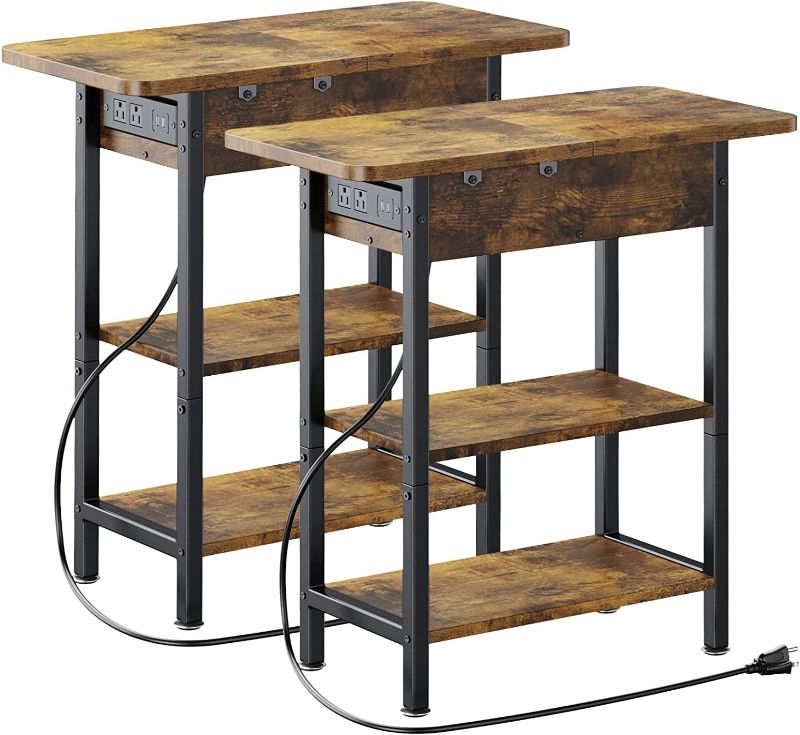 Photo 1 of Side Tables,End Table Set of 2 with USB Ports and Outlets,Nightstands with Charging Station,Bedside Tables with Storage Shelves for Living Room,Bedroom,Rustic Brown