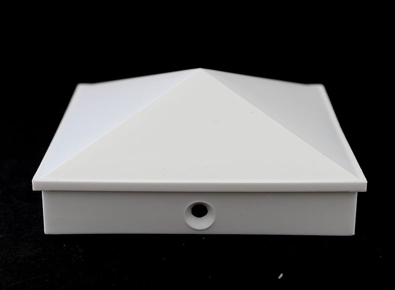 Photo 1 of 5x5 Nominal (4.5" x4.5") Plastic Pyramid Vinyl Fence Post Cap with Pre-Drilled Hole Black or White Multiple Quantities for Nominal 5" x 5" Posts (16, White) 