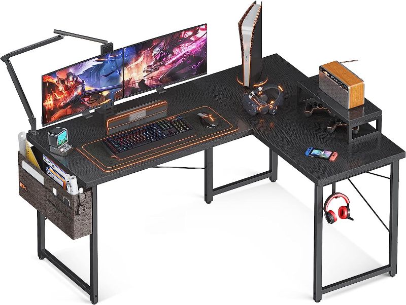 Photo 1 of ODK L Shaped Desk, 51" Computer Corner Desk, Gaming Desk, Home Office Writing Desk with Monitor Shelf, Space-Saving Workstation Desk, Modern Simple Wooden Desk, Easy to Assemble, Black
