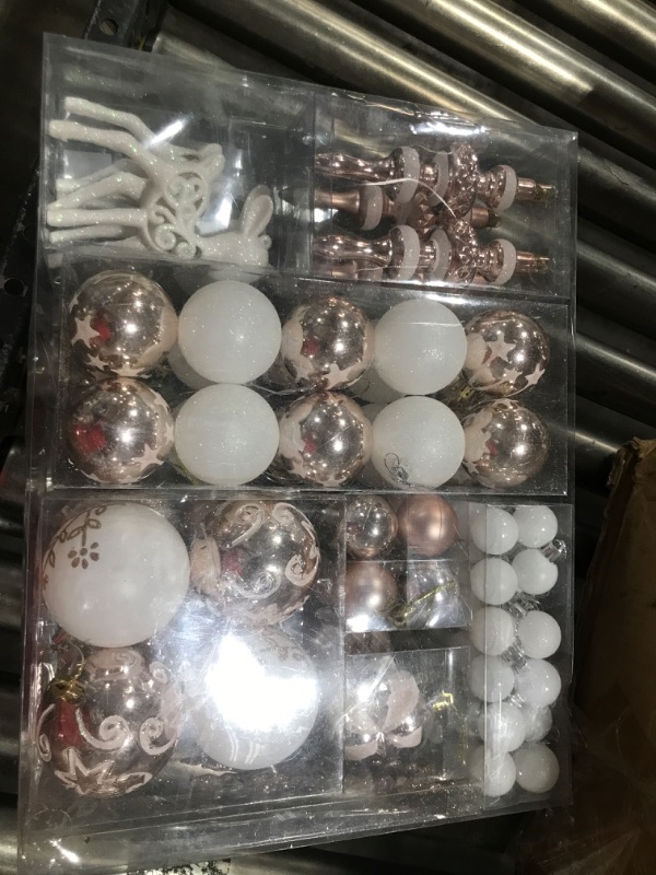 Photo 2 of 120pc assorted white and rose gold ornaments