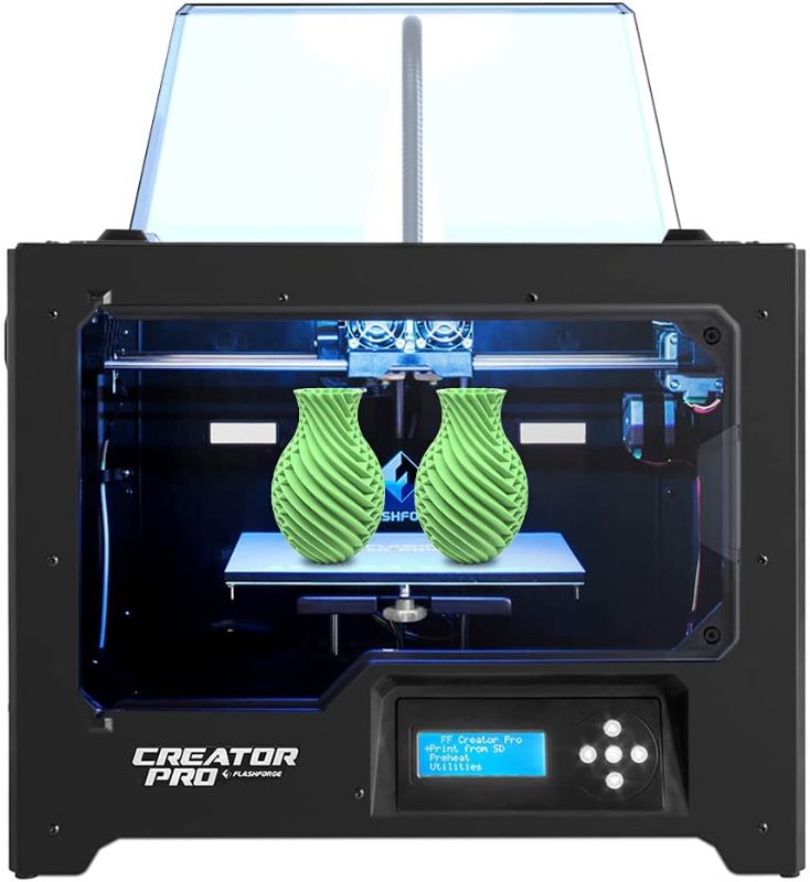 Photo 1 of FlashForge Creator Pro 3D Printer, Dual Extruder 3D Printers W/2 Spools, Fully Metal Frame, Acrylic Covers, DIY FDM 3D Printer Kit with Optimized Build Platform, Works with ABS and PLA