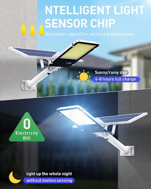 Photo 1 of A-ZONE 1200W Solar Street Lights Outdoor, High Brightness Dusk to Dawn LED Lamp, with Remote Control, IP66 Waterproof for Parking Lot, Yard, Garden, Patio, Stadium, Plaza
