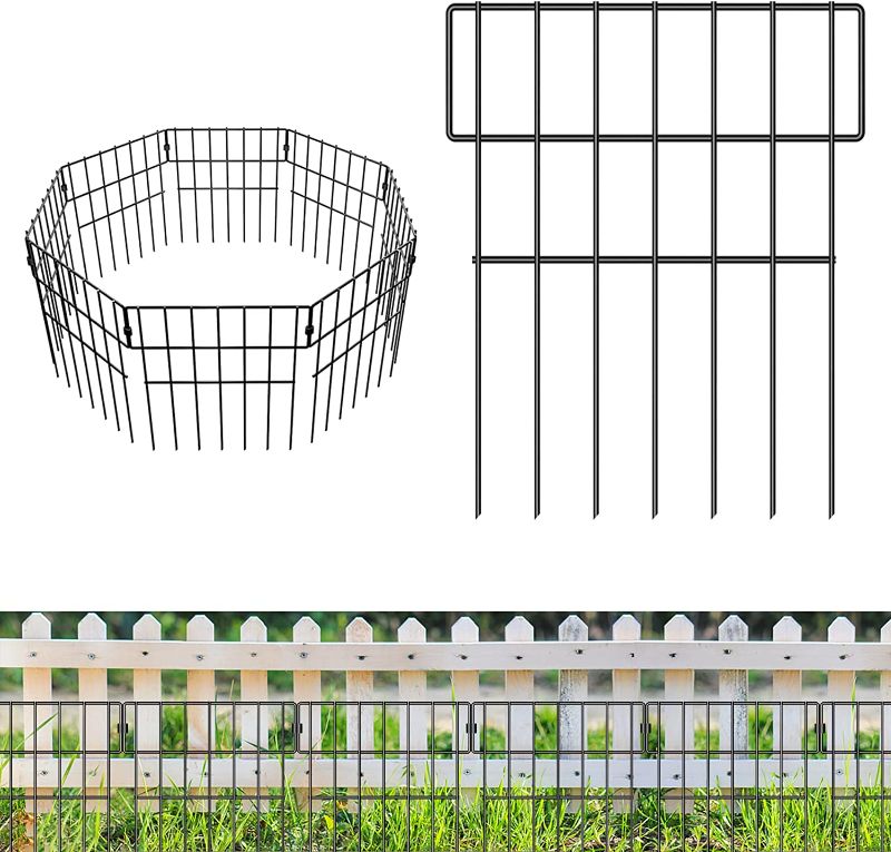 Photo 1 of 25 Panels Animal Barrier Fence - No Dig Garden Decorative Fence Rustproof Metal Wire Panel Border for Dog Rabbits Ground Stakes Defense and Outdoor Patio, T Shape. Total Length 27 Ft(L) X 17 in(H
