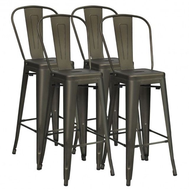 Photo 1 of 30" Height Set Of 4 High Back Metal Industrial Bar Stools-Gun HW66215GUN
