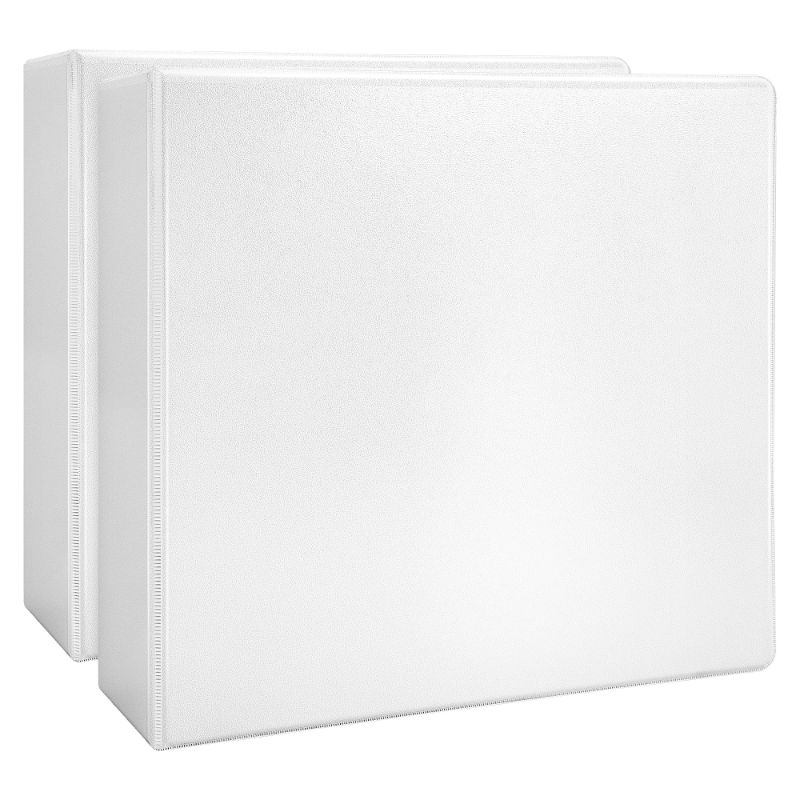 Photo 1 of Amazon Basics Heavy-Duty 3 Ring Binder, Customizable View Binder with 4 Inch D-Ring, One -Touch Slant Ring, White, 2-Pack White 4 inch