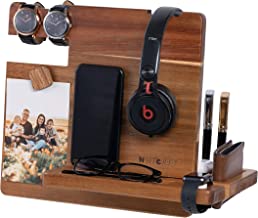 Photo 1 of WUTCRFT - Wood Docking Station/Nightstand Organizer with Headphone Stand, Smart Watch Charging Slot, Photo Holder, and Accessory Holder, Perfect for Desk Organizer/Gifts for Men (Dark)
