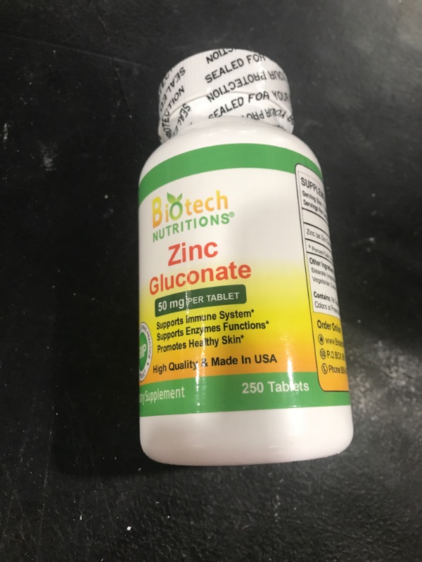 Photo 1 of Biotech Nutritions Zinc Gluconate 50 mg 250 Tablets Made in USA Vegetarian/Vegan Zinc Gluconate  250 Count EXP 6/2024