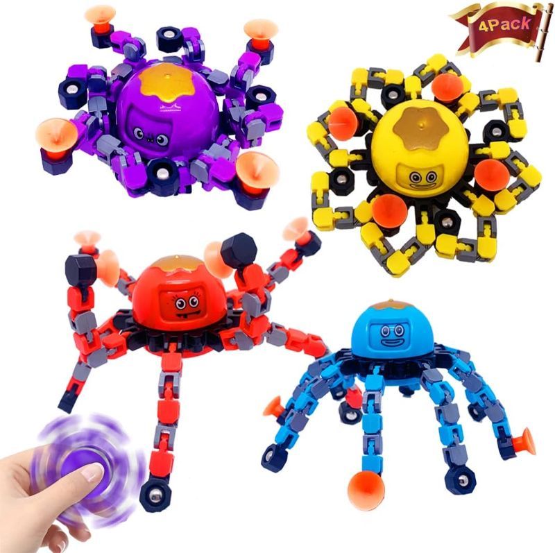Photo 1 of 4Pack Fingertip Gyro Fingertip Mechanical Top DIY Deformation Robot Metal Transformable Gyro Spinners Finger Chain Robot Toy Changeable Face Fidget Spinners Octopus ADD ADHD Astium for Kids Adults
