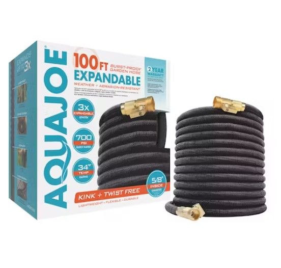 Photo 1 of 5/8 in. Dia. x 100 ft. No-Kink Expandable Garden Hose with Heavy-Duty Brass Valve and Flow Control
