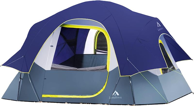 Photo 1 of LONDTREN 8 Person Tent Waterproof Windproof Camping Tent Family Tent 4 Large Mesh Windows with Top Rainfly Camping Tents for Camping Large Big Tent for Outdoor https://a.co/d/0OyKGui
