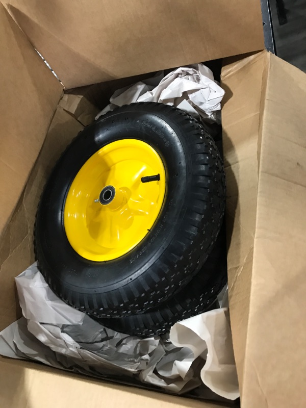 Photo 2 of  Heavy Duty Replacement Tires/Wheels/Inner Tubes with 5/8’’ Hole and Sealed Bearings (Set of 2) - for Wheelbarrows, Mowers, Hand Trucks, Air Compressors and More