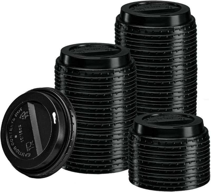 Photo 1 of [1000 Count] Disposable Plastic Dome Lids for 10, 12, 16, & 20 oz. Paper Hot Coffee Cup - Black
