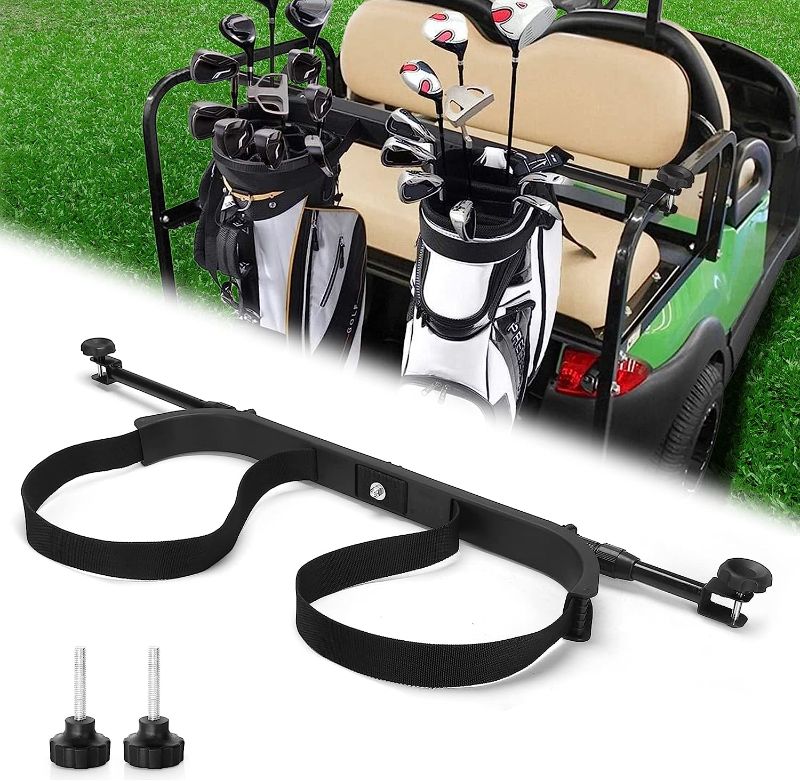 Photo 1 of 10L0L Universal Golf Bag Attachment Golf Bag Holder Bracket/Bar Rack for Golf Cart Rear Seat, Fit for EZGO TXT RXV/Club Car DS Precedent Tempo Onward/Yamaha G2-G29 - Black 