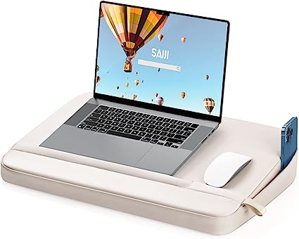 Photo 1 of SAIJI Laptop Lap Desk, Ultra Lightweight Portable Lap Desk with Pillow Cushion, Fit up to 17” Laptop & MacBookAir with Side Pocket, Rails for Airflow, Computer Laptop Stand Desk for Couch, Bed & Chair