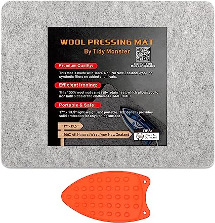 Photo 1 of 17''x13.5'' Wool Pressing Mat for Quilting, 100% Wool from New Zealand, Portable Felted Wool Ironing Mat with a Silicon Iron Rest Pad