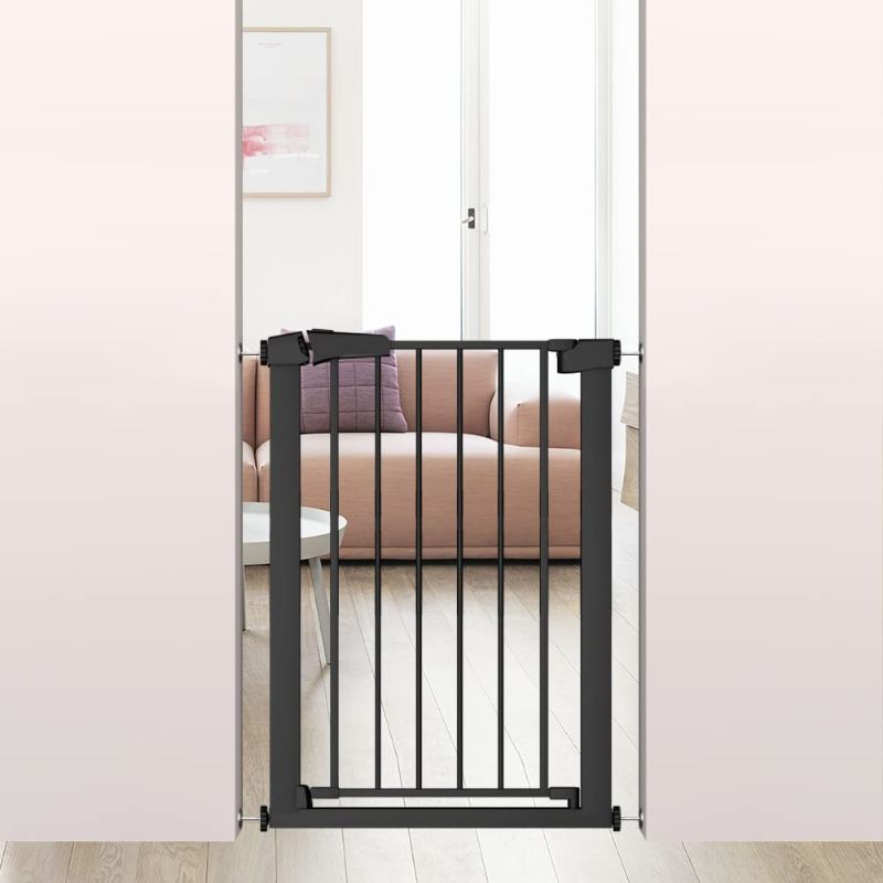 Photo 1 of 38.5" Extra Tall Narrow Pet Gate - Walk Through Baby Gates with Door for The House Stairs Doorways - Child Puppy Dog Gates Fence Pressure Mounted Safety Gate 24.01"-26.77" Wide Black 