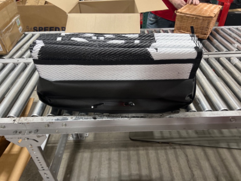 Photo 1 of SAND MINE Reversible Mats, Plastic Straw Rug, Modern Area Rug, Large Floor Mat and Rug for Outdoors, RV, Patio, Backyard, Deck, Picnic, Beach, Trailer, Camping (9' x 12', Black & White Quatrefoil) Black & White Quatrefoil 9' x 12'