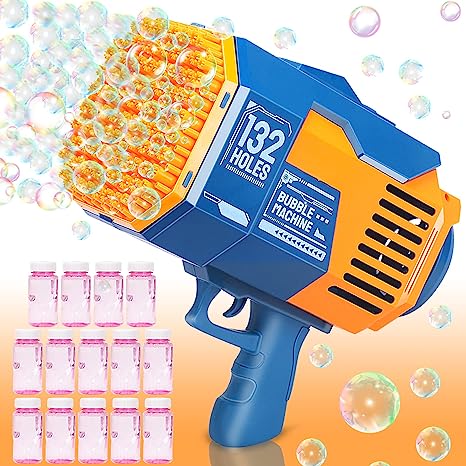 Photo 1 of Bubble Gun, Upgraded 132-hole Bubble Machine Gun with Color Light, Bazooka Bubble Machine, Suitable for Children Adults, Indoor and Outdoor Birthday Wedding Party Events