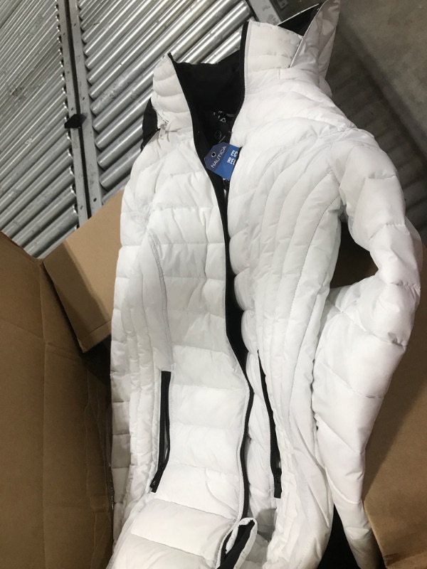 Photo 3 of Nautica Women's 3/4 Midweight Stretch Puffer Jacket with Hood Large Winter White